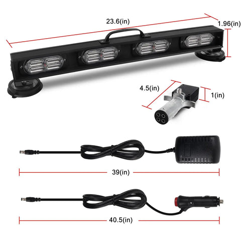 Front view of BELIFLY wireless tow light bar with 4-pin RV connector, magnetic base, 23.6-inch long, four LED modules.