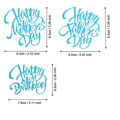 3 Piece Metal Die Cut Set For Card Making And Paper Crafts with Happy Mother's, Father's, and Birthday Day templates