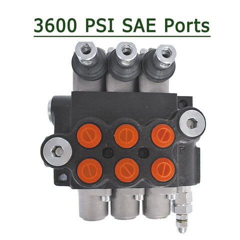 Heavy Duty 3 Spool Hydraulic Directional Control Valve With Joystick For 4 Way 3 Position Systems 13 GPM Flow 3600 PSI Max SAE Ports