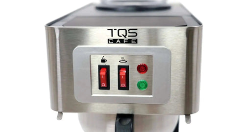 Front view of 12 Cup Commercial Coffee Maker Stainless Steel Dual Brew Machine showing control panel with switches and lights.