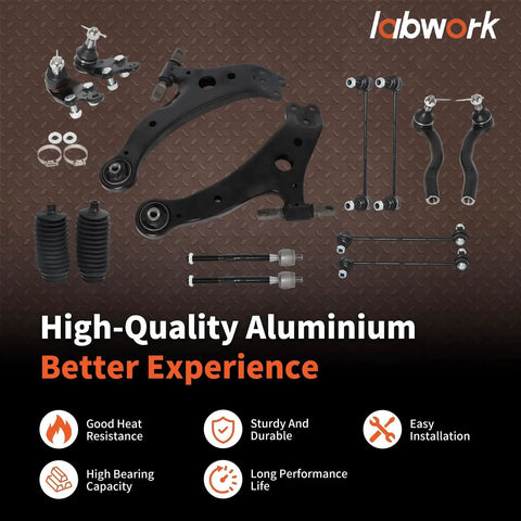 14 Piece Front Lower Control Arm Suspension Replacement Kit For Toyota Camry 2007 2011 USA Built Models Only Includes Front Lower Arms Bushings Ball Joints And Hardware For Quick Easy Install showing components.