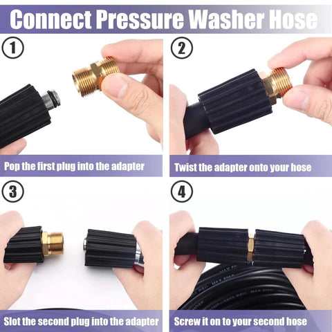 4 Piece Pressure Washer Hose Adapters Set M22 To 14mm Male Coupler Brass Heavy Duty Leak Free Connectors for easy connection.