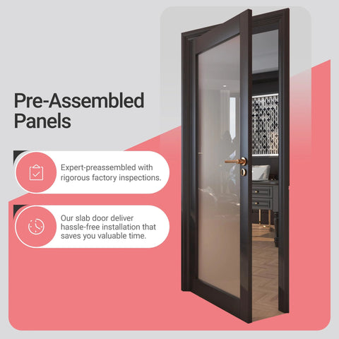 32 By 80 Inch Frosted Glass Slab Door With Sleek 1 Lite Glass, French Interior Style, Pre-Assembled Solid Wood Barn Door