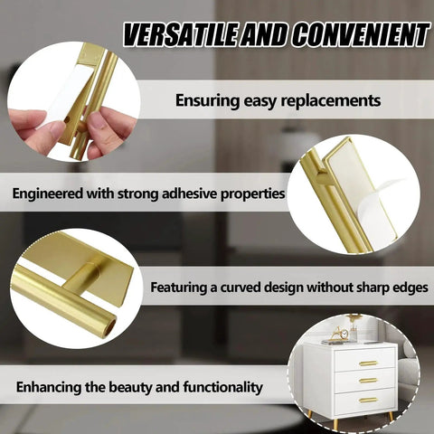 10 Pack Self Adhering Push Pull Handles ABS Plastic For Wardrobe Cabinets Drawers Instantly Improve Access Gold Finish