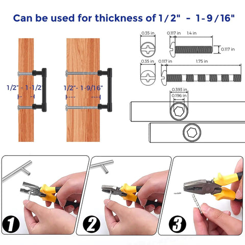 Instructions and tools for installing 10 Pack Matte Black Kitchen Cabinet Handles With Three Inch Hole Center Solid Zinc Alloy Dresser Drawer Pulls.