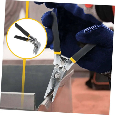 Beefy Pro Grade Metal Bender Kit For 150 75 Series Light Steel in use, showcasing bill pliers seaming tool for precise metalwork.