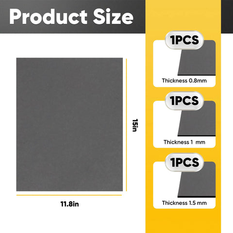 Terixe gasket sheet set, gray, 15x11.8 in, 3 sheets in 0.8mm, 1.0mm, and 1.5mm thickness