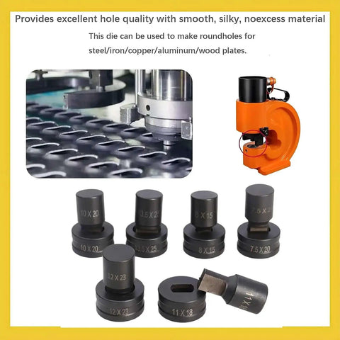 Oval Slotted Die For CH-70 Hydraulic Press Replacement Hole Punch Die for Heavy Duty Punching Machine; various size dies displayed