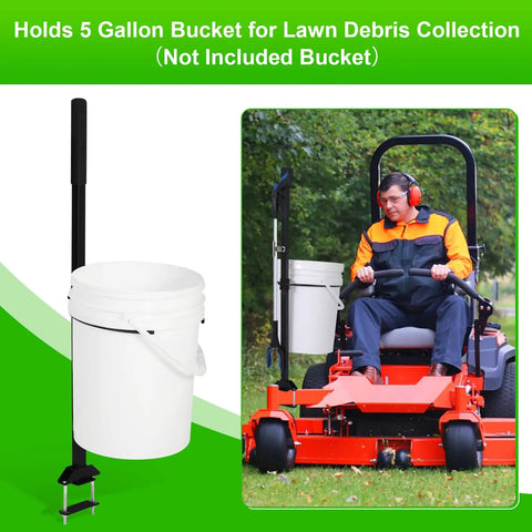Zero Turn Mower Handle With 5 Gallon Bucket Bracket And Clip For Outdoor Yard Cleanup, CAROD Heavy Duty Lawn Mower Accessories Mounting Handle Kit Built To Tackle Trash And Garden Chores With A Grabber Tool, Black
