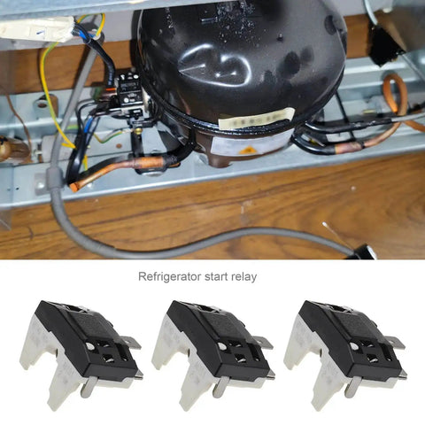 2X 15 Ohm Refrigerator Start Relay 2 Pin PTC For Mini Fridges And Compact Freezers shown with compressor