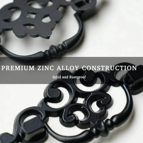 Close-up of 8 Pack Matte Black Drop Bail Drawer Pulls Two And A Half Inch Center Vintage Cabinet Handles premium zinc alloy design