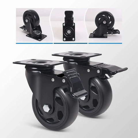 5 Inch Swivel Caster Wheels Set Of 4 Heavy Duty With Brakes Dual Lock 2200 Lbs Capacity Top Plate Industrial Casters