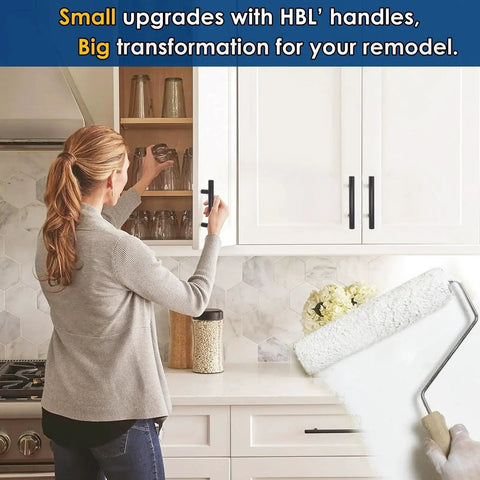 Woman installing 60 Pack 3 Inch Center To Center Matte Black Cabinet Pulls For Kitchen Cabinets Drawers Cupboards And Wardrobes Made From Stainless Steel Rust Resistant Modern Euro Style Universal Fit Durable Hardware For Cabinets And Furniture