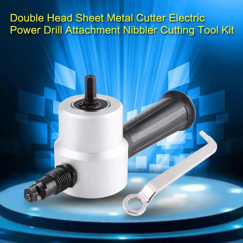Dual Head Electric Sheet Metal Cutter Nibbler Kit with wrench, ideal for steel, copper, aluminum, stainless steel cutting.