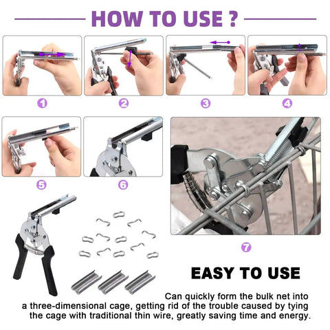 Pro Grade 601 Piece Upholstery Type M Nail Ring Pliers Kit with 600 M Nails and Hog Rings for fence fastening shown in use