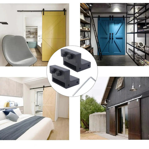 Barn Door Roller Stopper Hardware Set 2Pcs For 41x7mm Flat Track Sliding Doors Black Catches With Wrench To Limit Door Movement Durable Zinc Alloy Construction For Household Home Use
