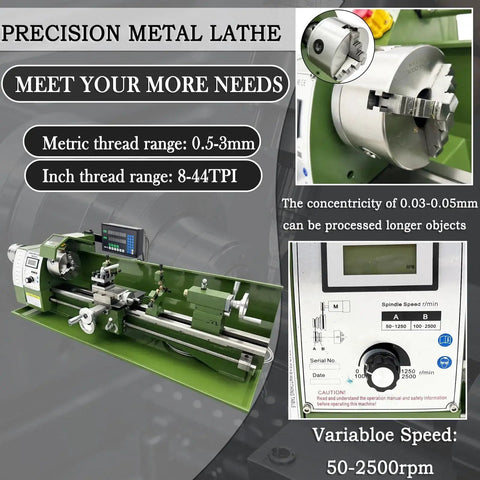 Dual Chuck Metal Lathe For DIY And Pro Shops 8x30 Inch Bench Lathe With Grating Ruler Variable Speed 50 to 2500 RPM display