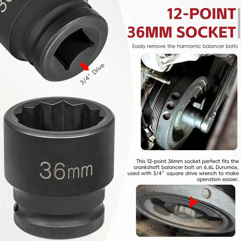 12-point 36mm socket from Duramax Flywheel Locking Tool Kit for 6.6L Duramax Diesel with Allison Transmissions, shown with drive connection.