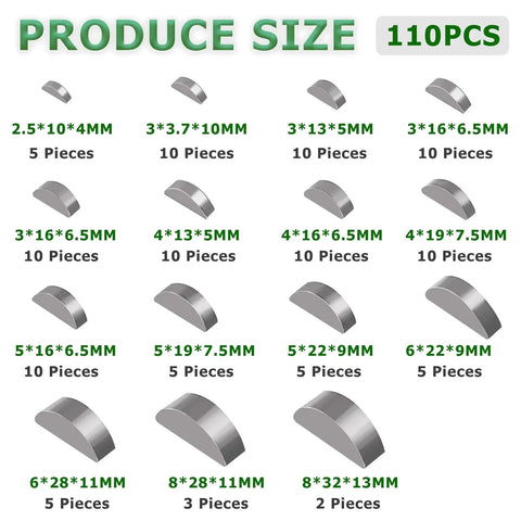 Metric Woodruff Key Set Assortment Kit With 15 Sizes For Crankshafts And Shaft Keyways In High Hard Carbon Steel Wear Resistant Build