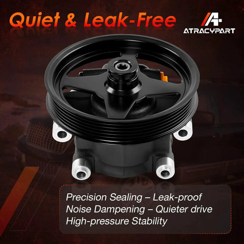 Beefy Steering Pump With Pulley Replacement For Ford F150 2004 2008 Expedition 2003 2006 Lincoln Mark LT 2006 2008 Navigator 2003 2006 4.6L 5.4L V8 Built To Last With Leak Free Quiet And Smooth Steering And 2 Year Warranty, front view.