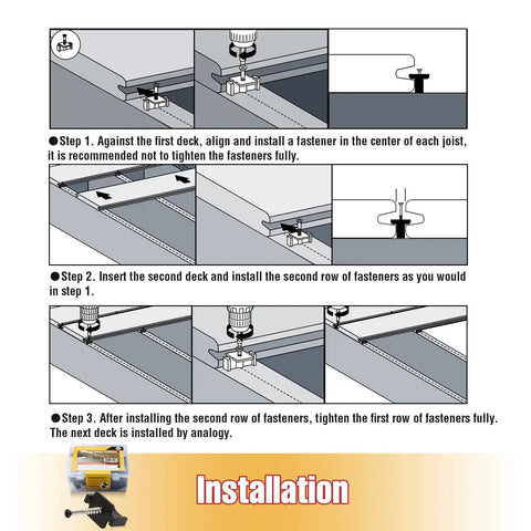 Installation process of Hidden Deck Fasteners For Composite Decking With Stainless Steel Screws Universal Clips For Wood Framing
