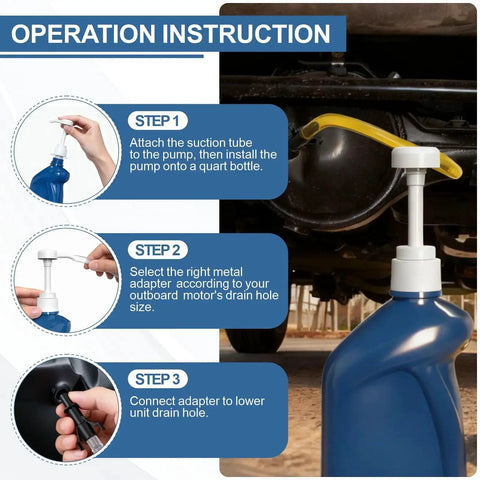 Instructions for using Two Pack Fluid Pump For Quart Bottles With 10cc Stroke And 3rd Hand Adapter to transfer automotive fluids.