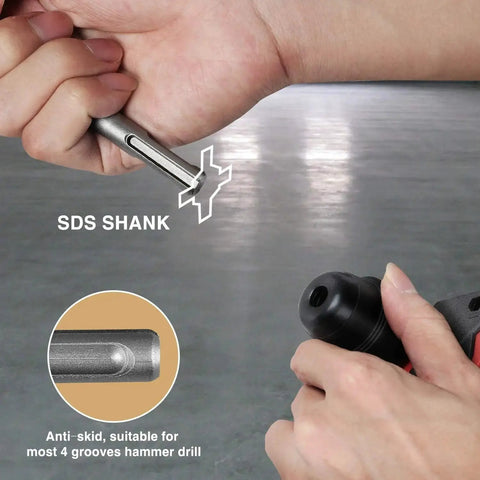 SDS Plus shank insertion demonstration for SDS Plus 5 by 32 Inch by 6 Inch Carbide Tipped Rotary Hammer Drill Bits, 10 Pack.
