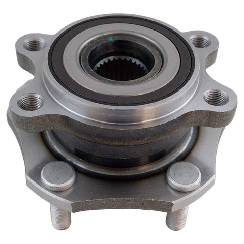 Close-up of a two-piece front wheel bearing and hub assembly kit for Nissan Rogue 2014 through 2023 and Rogue Sport 2017 through 2022.