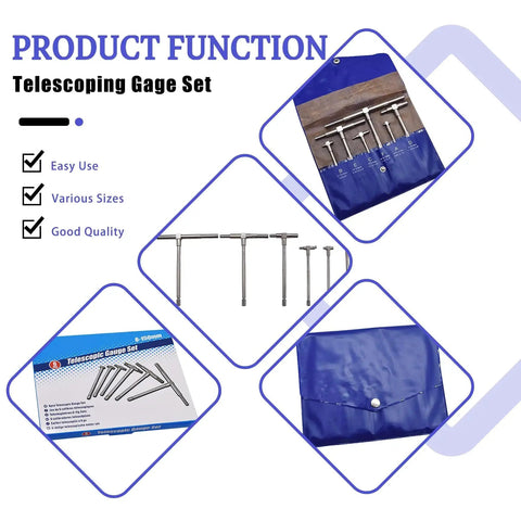 Six Piece Precision Telescoping Gage Set Five Sixteenths To Six Inches Range High Precision TBore Hole Gauges with pouch visible