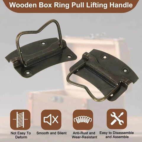 2-Pack 64 x 61mm Bronze Side Ring Chest Pull Handles for Wooden Boxes and Tool Cases with Screws, anti-rust, easy assembly