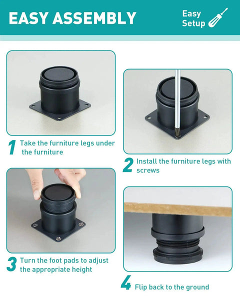 Step-by-step assembly of Eight Pack 2 Inch Stainless Steel Furniture Legs With 32 Screws Black Finish For Durable Replacement And Upgrades Heavy Duty Furniture Feet For Sofas Cabinets Tables Or Desks