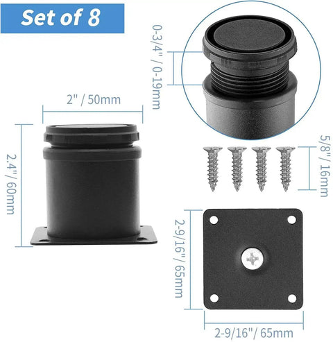 2.5 Inch Heavy Duty Adjustable Black Stainless Steel Furniture Legs Set, Round Cabinet Desk Sofa Coffee Table Feet, 8 Pack With Screws