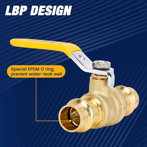 ABBIEMO 3/4" Propress ball valve with EPDM O-ring, brass body, yellow lever for copper tubing