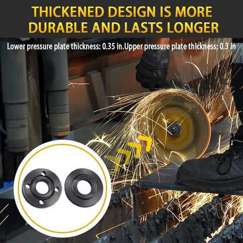 Pro Grade 7 Piece Angle Grinder Nut And Flange Wrench Kit with grinder cutting metal, shows durability and usage