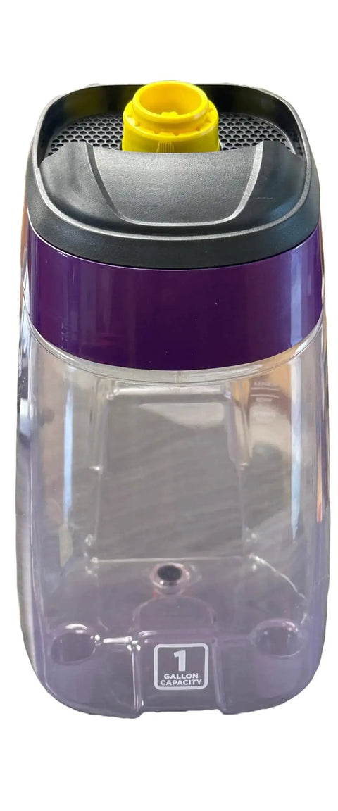 Replacement clean tank with yellow cap for Bissell ProHeat 2X Revolution carpet cleaner, 1-gallon capacity, clear reservoir.