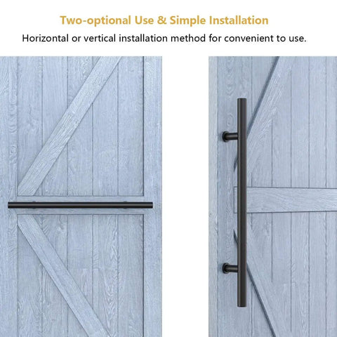 Heavy Duty 22 Inch Extra Long Pull Barn Door Handle Set In Frosted Black Finish Ergonomic Modern Round Design with installation options