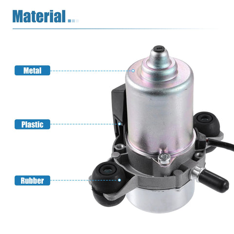 Brake vacuum pump assembly with metal body, plastic mounting, and rubber bushings