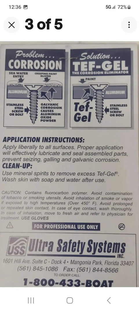 Instruction label for Marine Grade Anti-Corrosion And Anti-Seize Lubricant In A 16oz Bottle For Sailboat Rigging And Boat Hardware