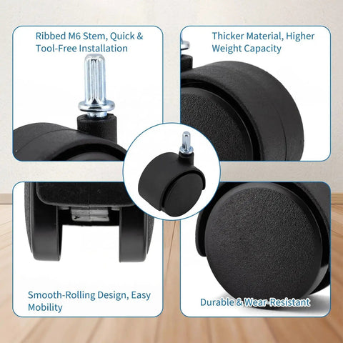 4 Pack Swivel Caster Wheels For Sterilite 3 Drawer Cart Replacement 1.5 Inch Nylon Wheels With M6 Circlip Stem close-up features