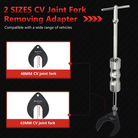 Inner CV Axle Puller Removal Tool With Slide Hammer And 48mm 63mm CV Joint Fork Adapters, heavy duty steel construction