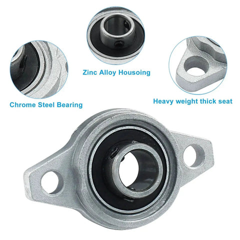 4 Pack KFL001 Flanged Pillow Block Bearings With 12 Mm Bore, showing zinc alloy housing, chrome steel bearing, and thick seat