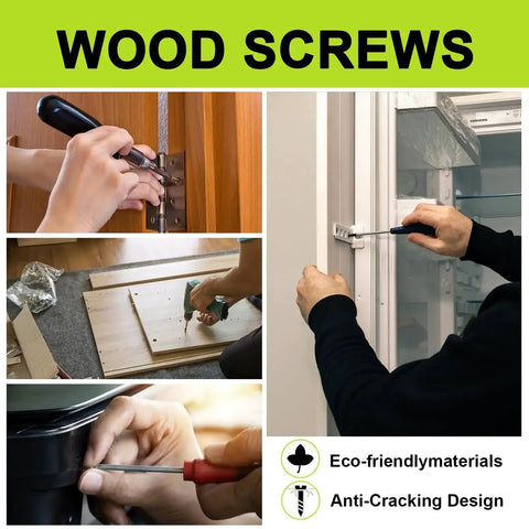 Size Four Flat Head Wood Screws Assortment Kit, 420 Pieces, Black Phillips Short Screws, Carbon Steel, For Cabinet Hinge Mounting And Electronics DIY Micro Screws Fasteners Set, Includes 20 M6 Screw Anchors in use for door and furniture assembly
