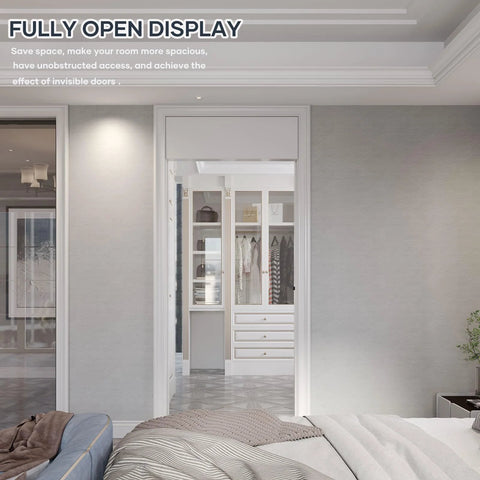 Heavy Duty 7Ft Sliding Pocket Door Hardware Track Kit For 32 To 42 Inch Doors Aluminum Top Mount installed in bedroom