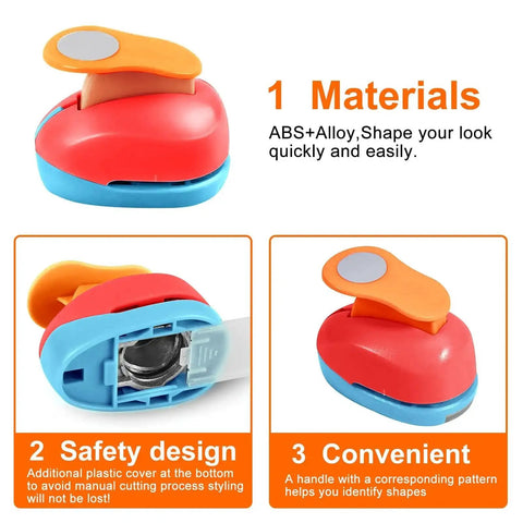 Six Size Circle Punch Set For Paper Crafts With Easy Operation And Color Vibes shown with safety design and convenience features