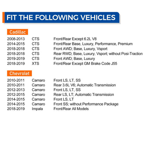 List of compatible vehicles for Drop In Replacement Five Lug Wheel Hub And Bearing Assembly With Encoder ABS for Cadillac and Chevy models.