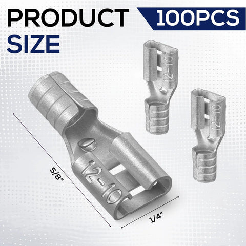 Otoolling 100 pcs high-temp female non-insulated spade connectors, 12-10 AWG, 1/4 in tabs Amazon