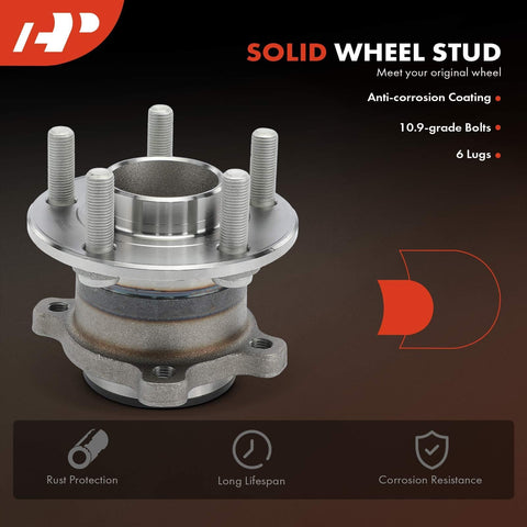 Rear Wheel Bearing And Hub Assembly For Ford Transit Connect 2019 2020 2021 2022 2023 5 Lug 4 Bolt Holes Left Or Right Fit OEM Quality No ABS Sensor Beefed Up Wheel Hub Replacement For A Solid Ride with visible anti-corrosion coating and 6 lug studs.