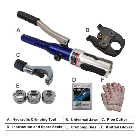 Hydraulic Copper Pipe Press Tool With U TH M V Dies For Fittings And PEX Clamping Pro Grade DIY Starter Kit 60 Kilonewtons Expanding Force