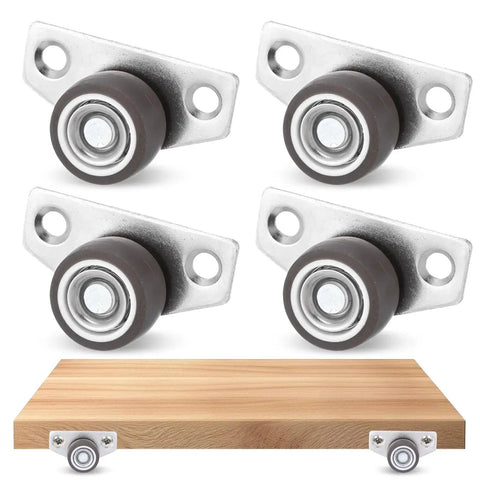 1 Inch Side Mount Caster Wheels Set Of 4 Non Swivel Rigid Mini Furniture Casters with low friction for DIY projects, shown installed on wood