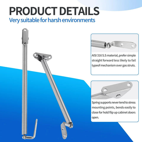 Hoffen 316 stainless steel marine spring, 8-1/4 in, 2-pack, heavy-duty hatch lid support for flip-up cabinet doors